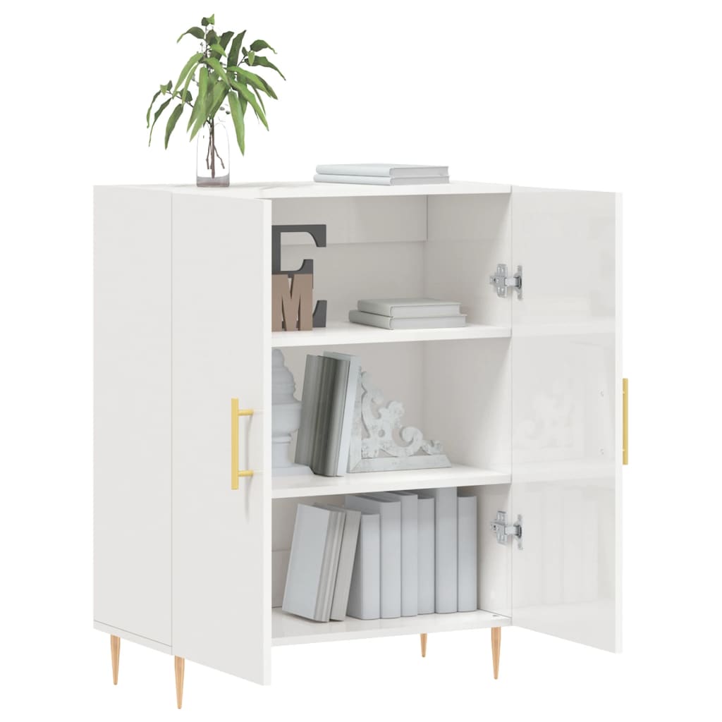 Skjenk høyglans hvit 69,5x34x90 cm konstruert tre