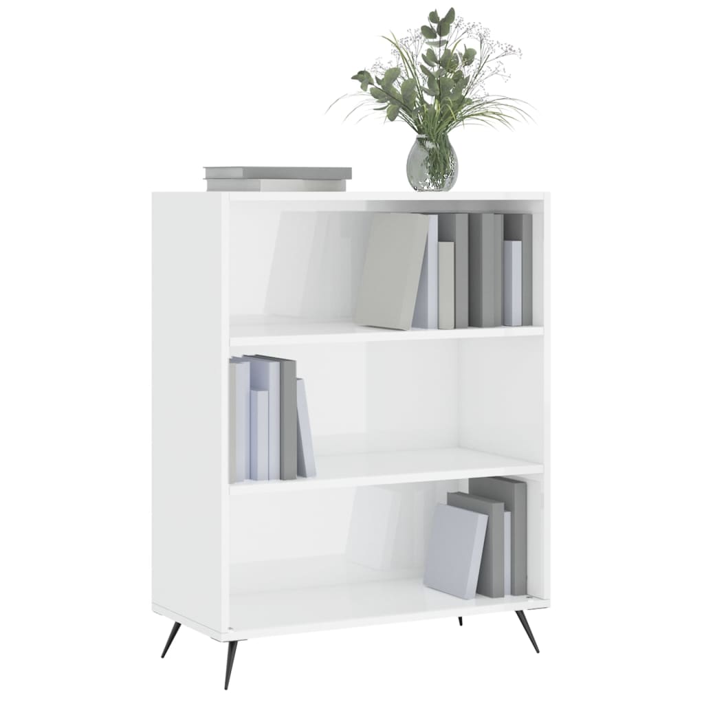Bokhylle høyglans hvit 69,5x32,5x90 cm konstruert tre