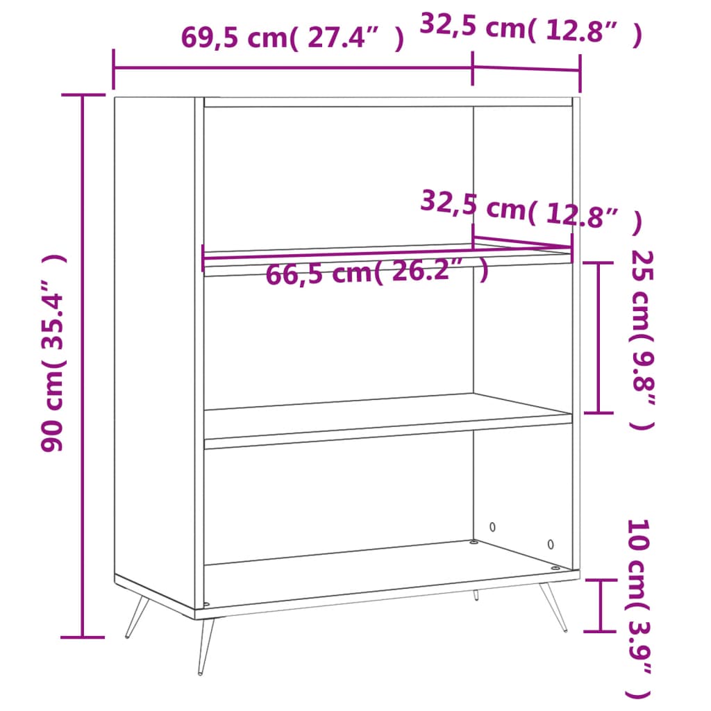 Bokhylle betonggrå 69,5x32,5x90 cm konstruert tre
