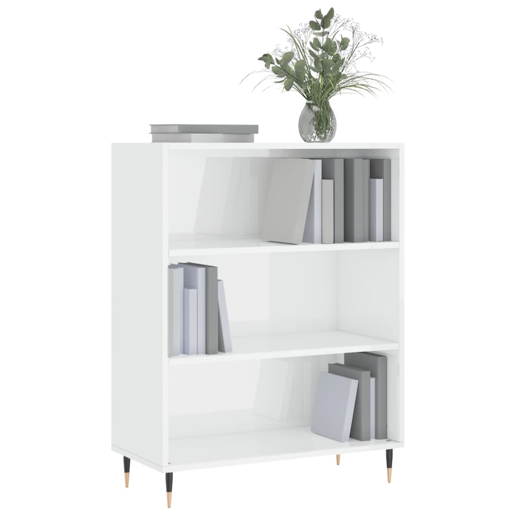 Bokhylle høyglans hvit 69,5x32,5x90 cm konstruert tre