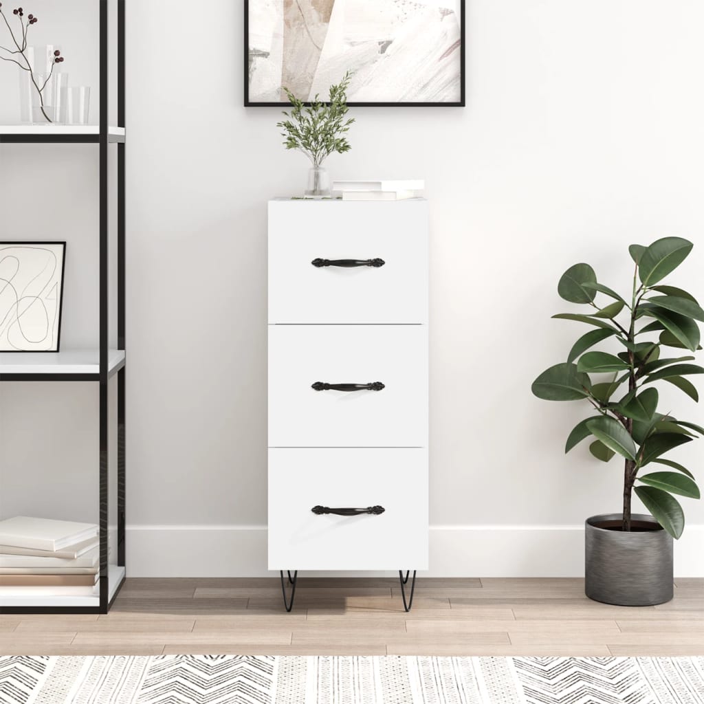 Skjenk hvit 34,5x34x90 cm konstruert tre