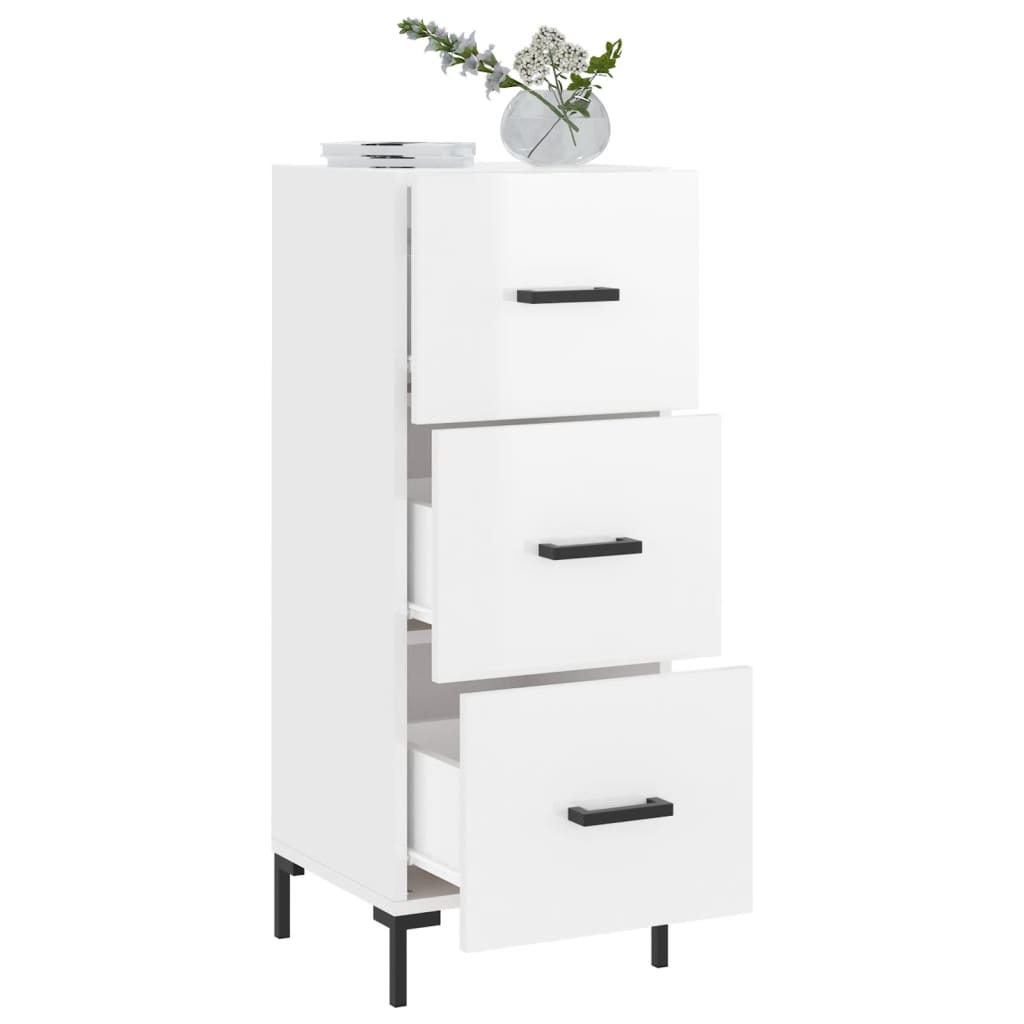 Skjenk høyglans hvit 34,5x34x90 cm konstruert tre