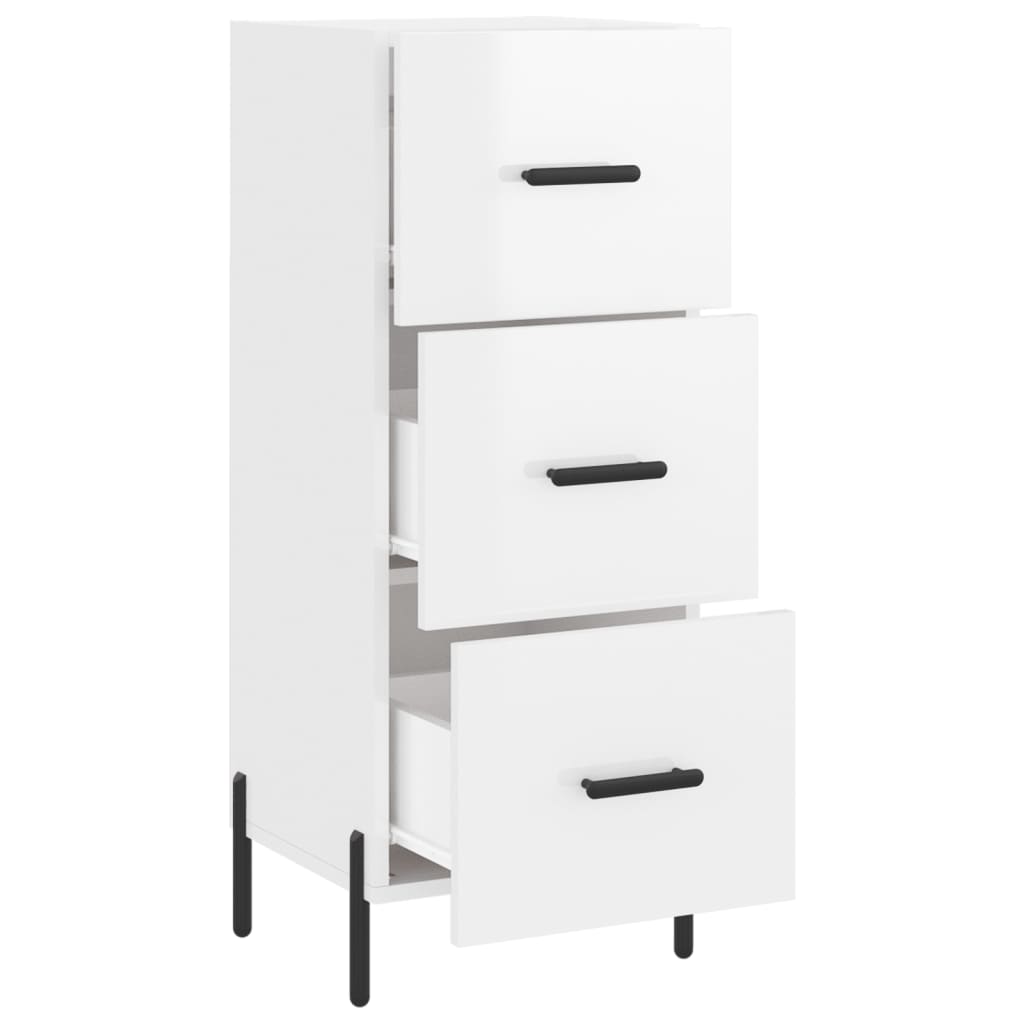 Skjenk høyglans hvit 34,5x34x90 cm konstruert tre