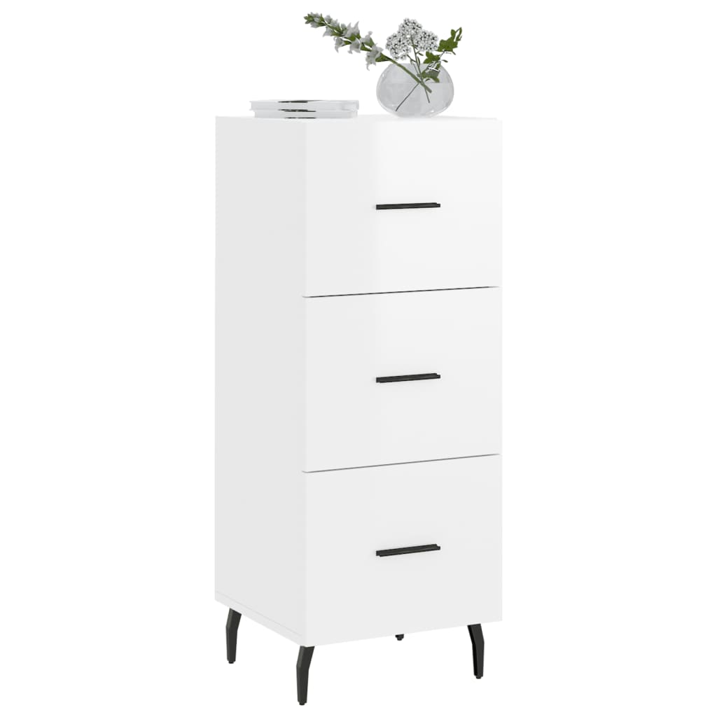 Skjenk høyglans hvit 34,5x34x90 cm konstruert tre