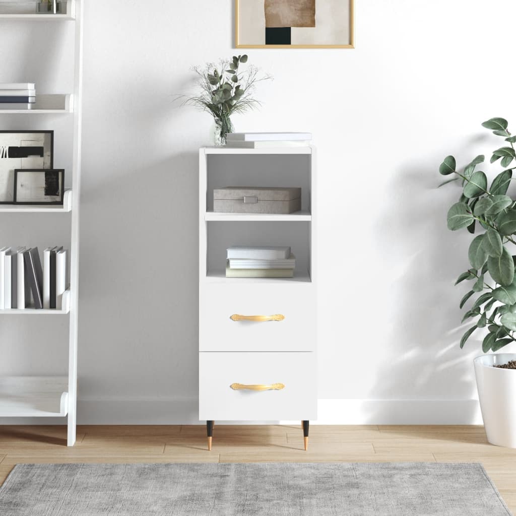 Skjenk høyglans hvit 34,5x34x90 cm konstruert tre