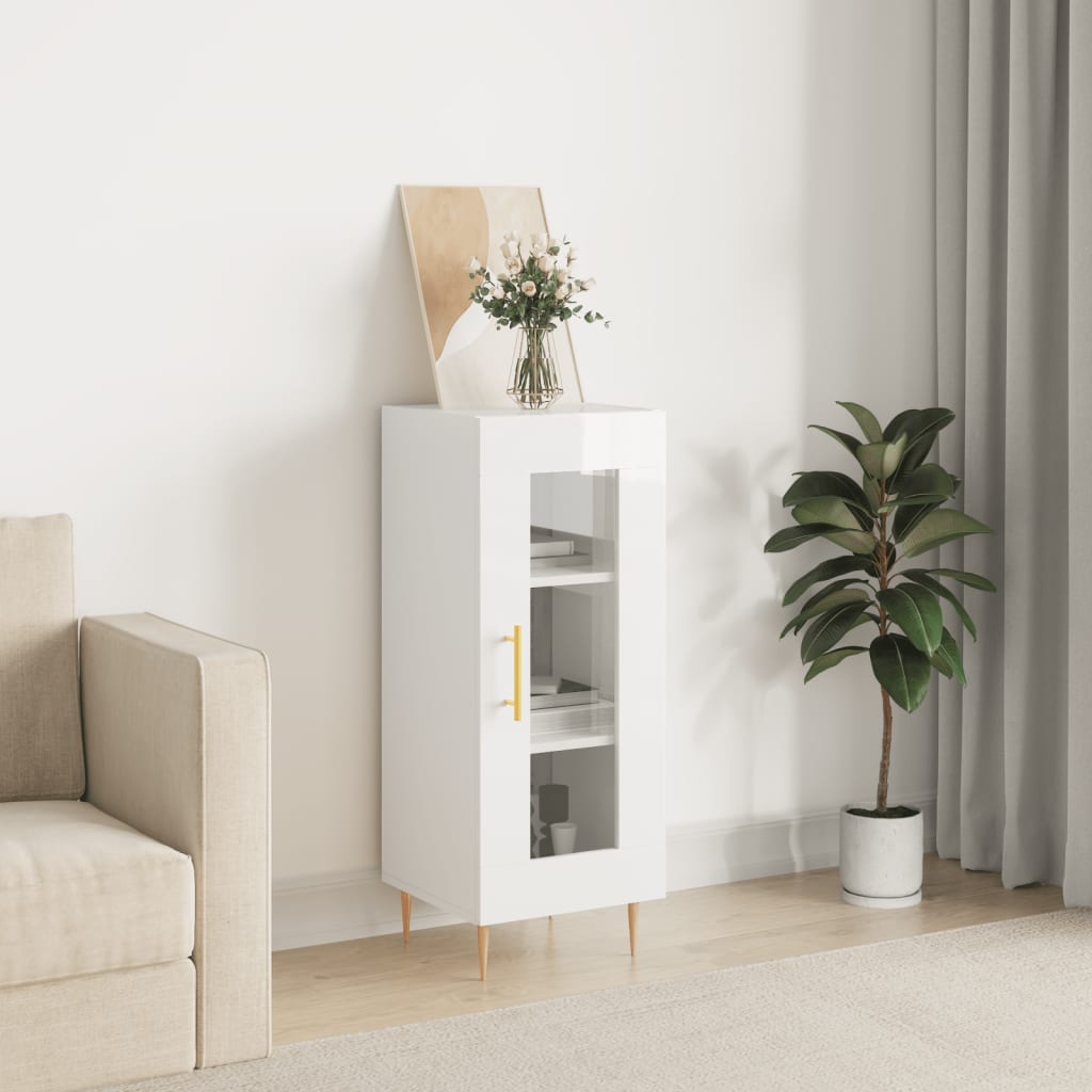 Skjenk høyglans hvit 34,5x34x90 cm konstruert tre