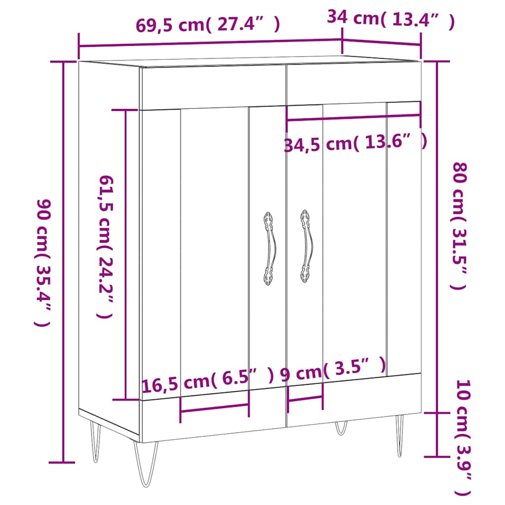 Skjenk røkt eik 69,5x34x90 cm konstruert tre