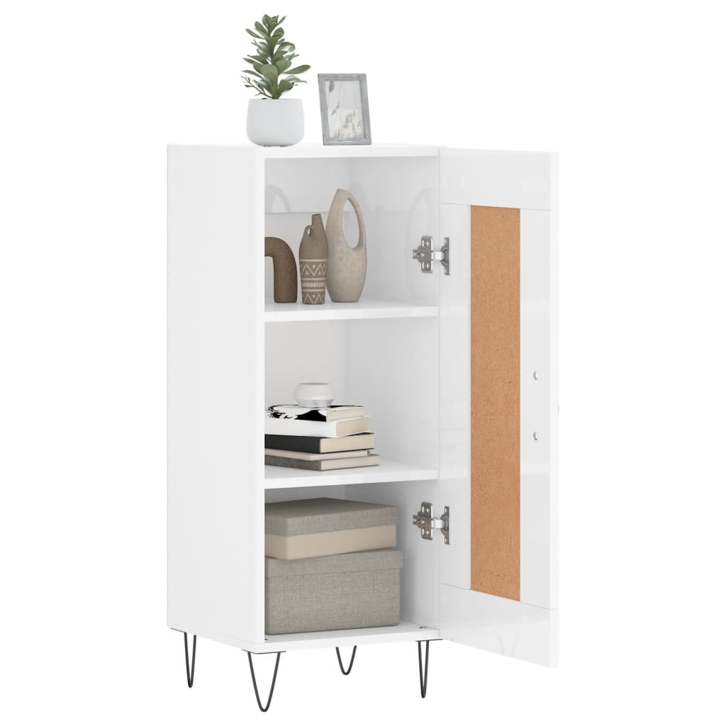 Skjenk høyglans hvit 34,5x34x90 cm konstruert tre