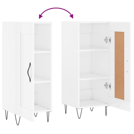 Skjenk høyglans hvit 34,5x34x90 cm konstruert tre