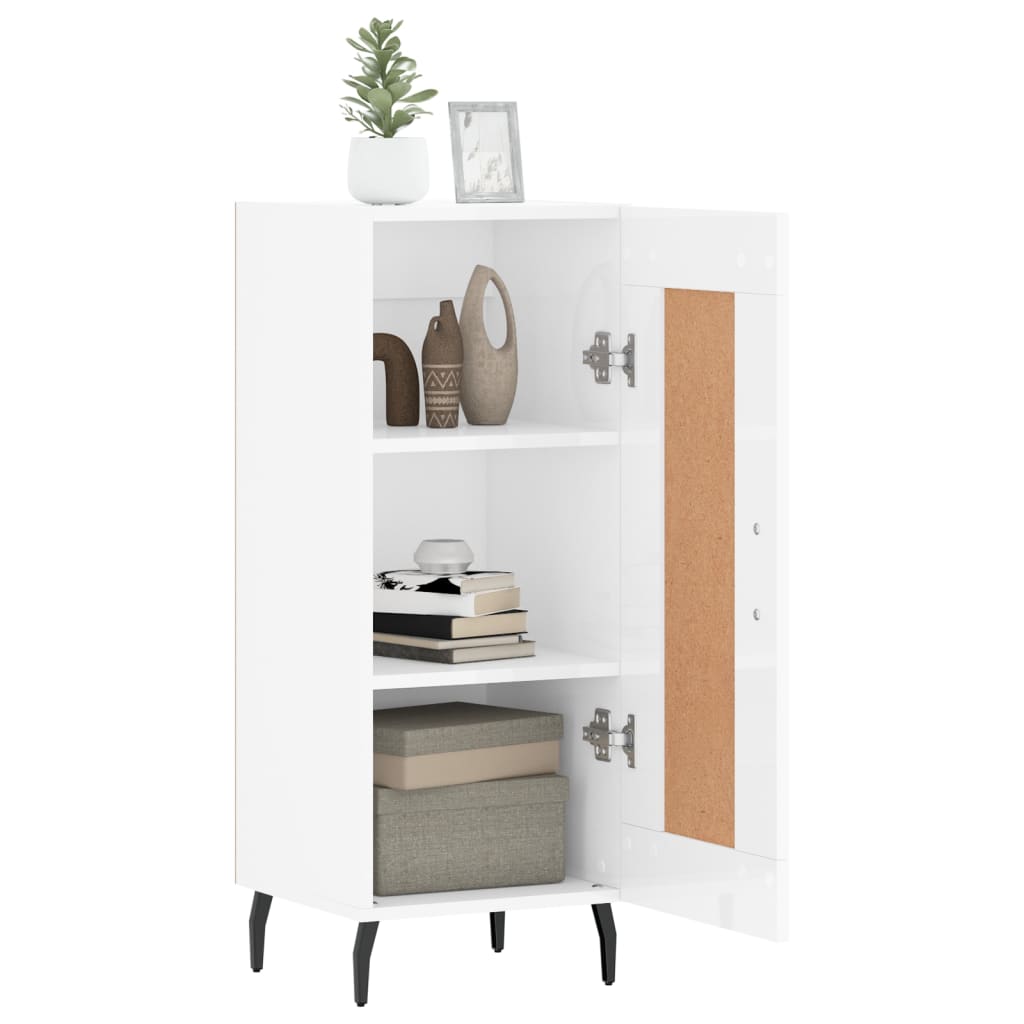 Skjenk høyglans hvit 34,5x34x90 cm konstruert tre