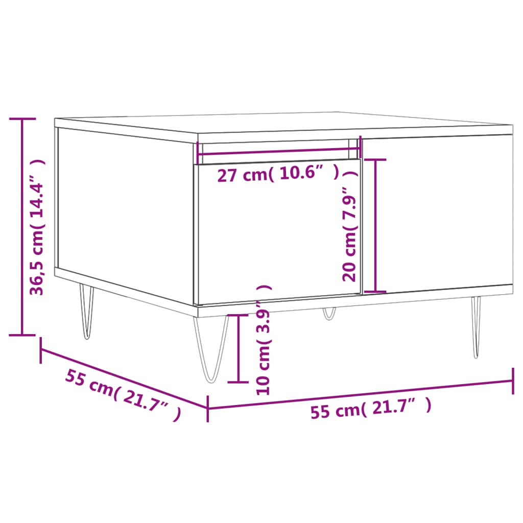 Salongbord sonoma eik 55x55x36,5 cm konstruert tre