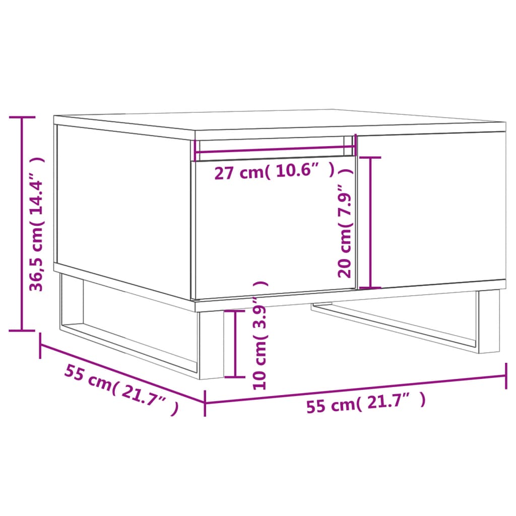 Salongbord betonggrå 55x55x36,5 cm konstruert tre