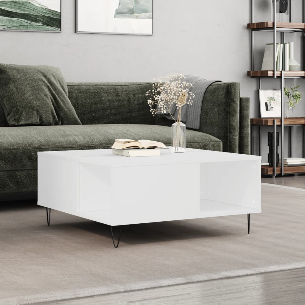 Salongbord hvit 80x80x36,5 cm konstruert tre