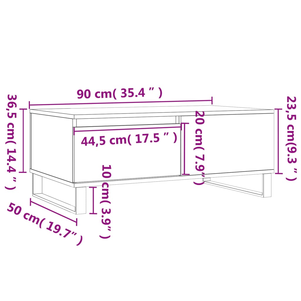 Salongbord sonoma eik 90x50x36,5 cm konstruert tre