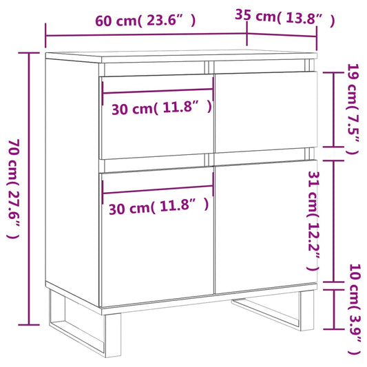 Skjenk sonoma eik 60x35x70 cm konstruert tre