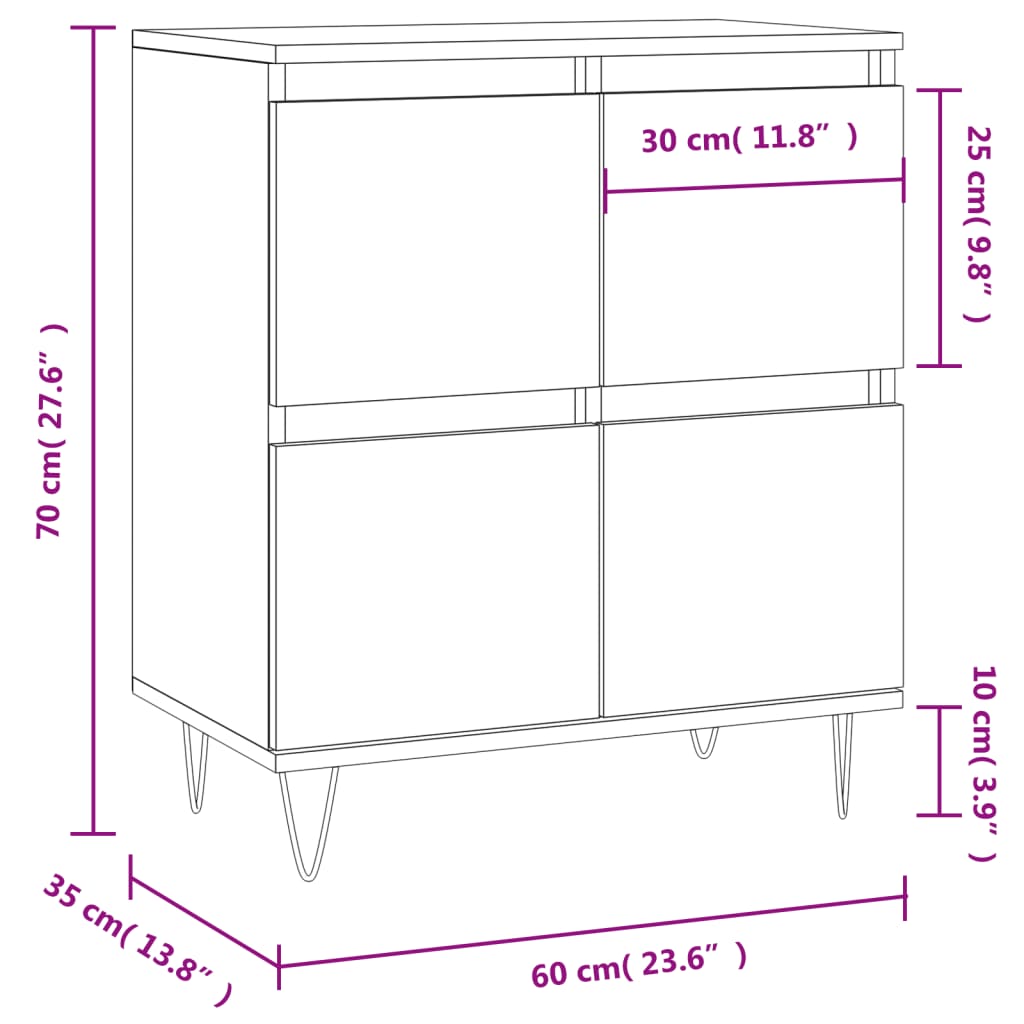 Skjenk hvit 60x35x70 cm konstruert tre vidaXL