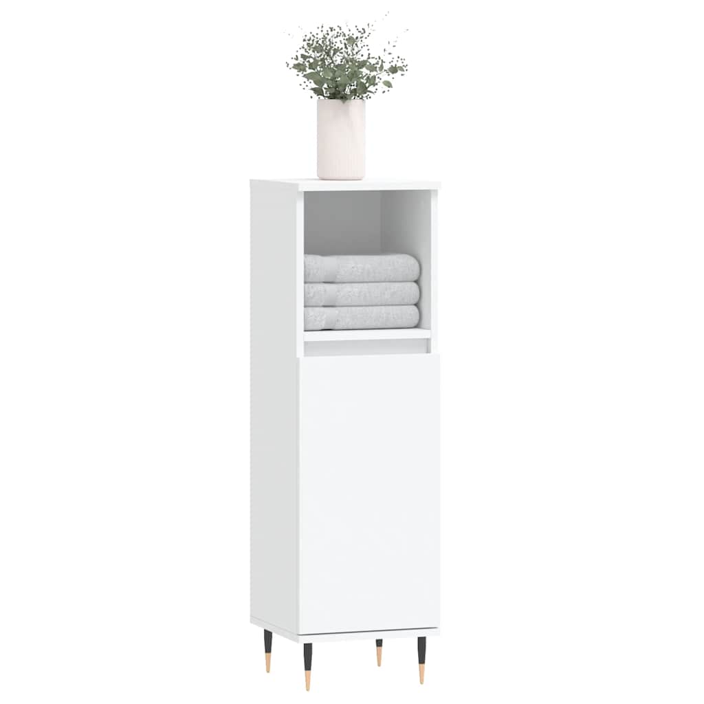 Baderomsskap hvit 30x30x100 cm konstruert tre