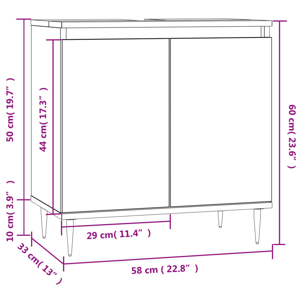 Servantskap hvit 58x33x60 cm konstruert tre