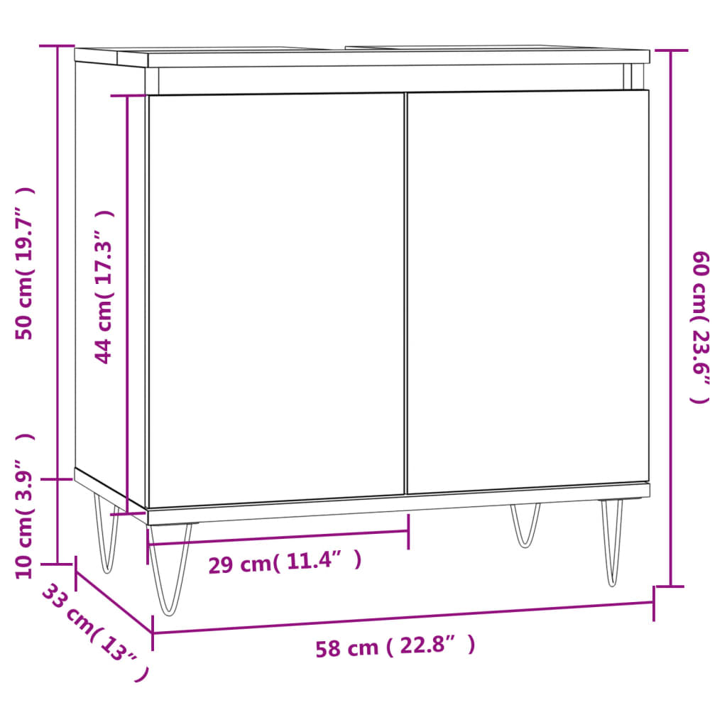 Baderomsskap røkt eik 58x33x60 cm konstruert tre