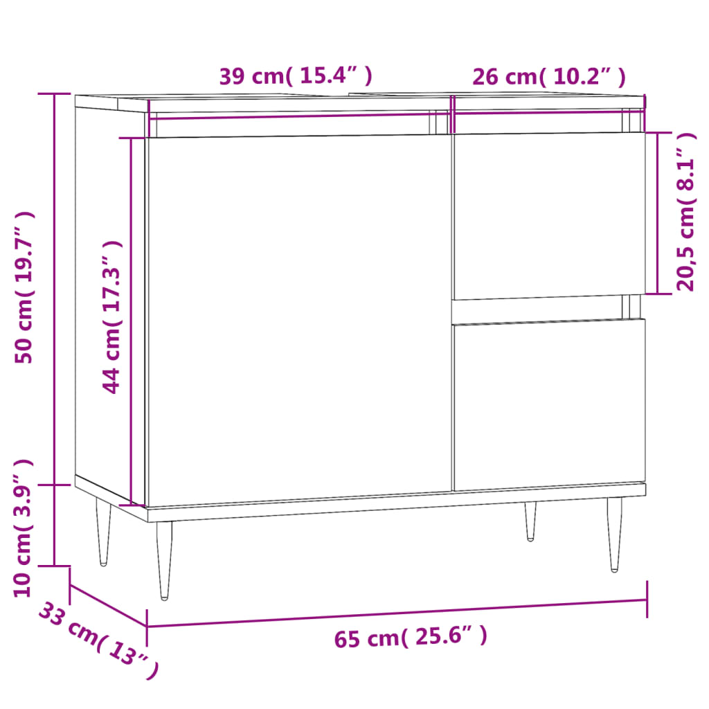 Baderomsskap høyglans hvit 65x33x60 cm konstruert tre