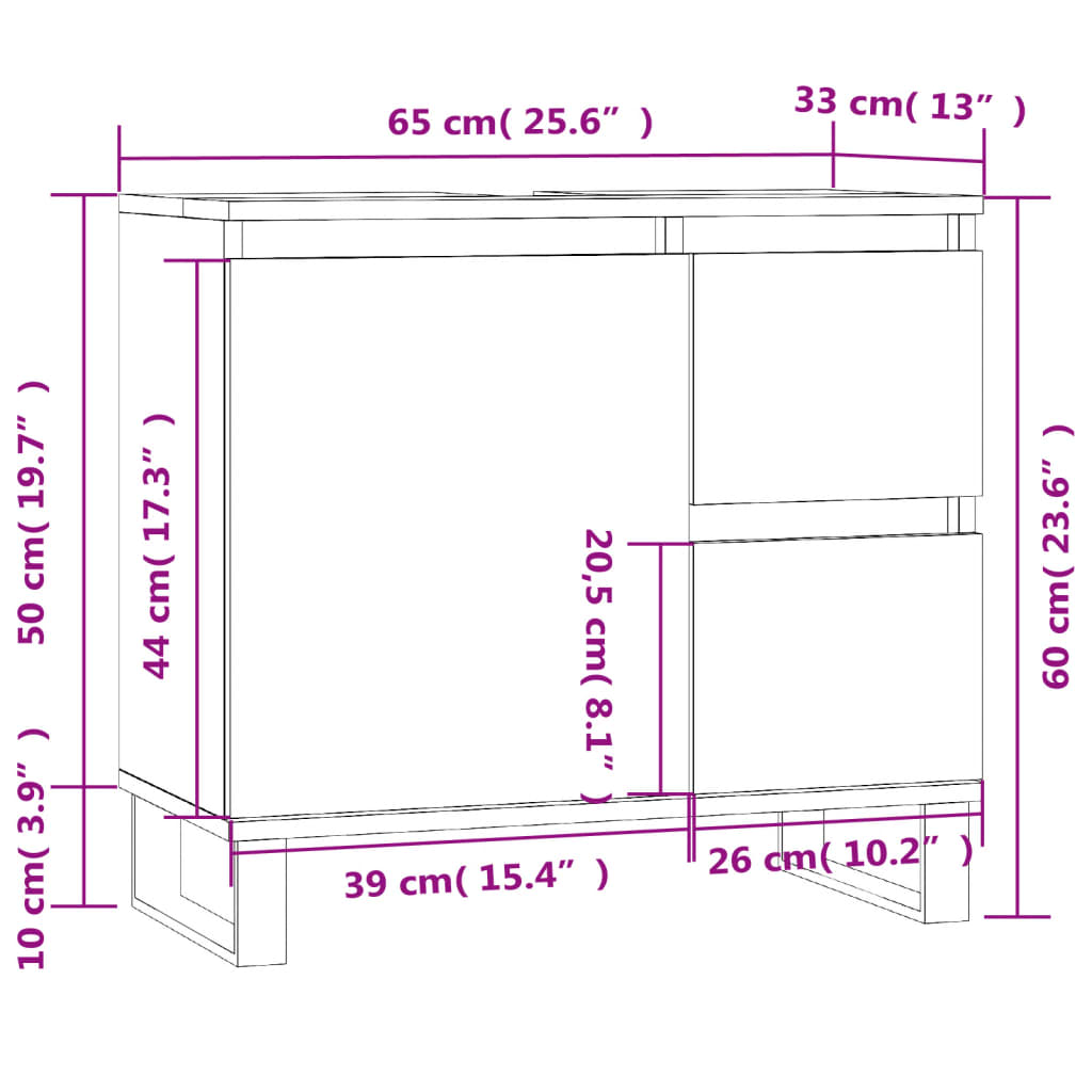 Baderomsskap høyglans hvit 65x33x60 cm konstruert tre