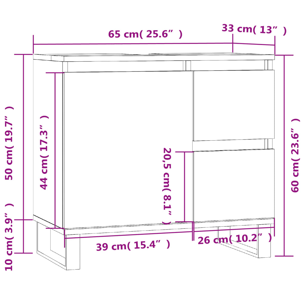 Baderomsskap brun eik 65x33x60 cm konstruert tre