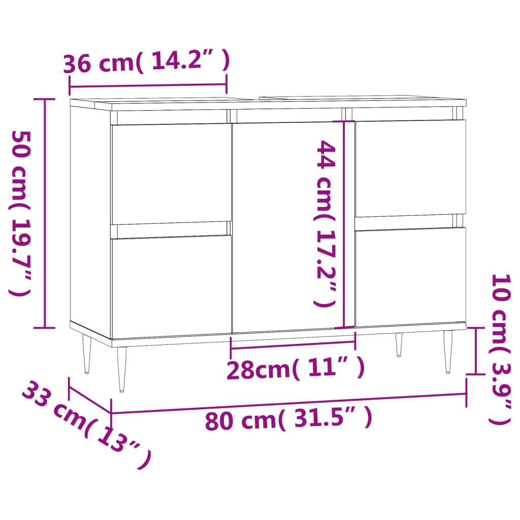 Baderomsskap røkt eik 80x33x60 cm konstruert tre