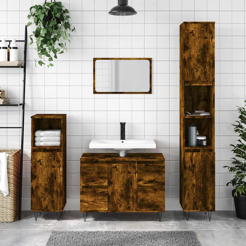 Baderomsskap røkt eik 80x33x60 cm konstruert tre