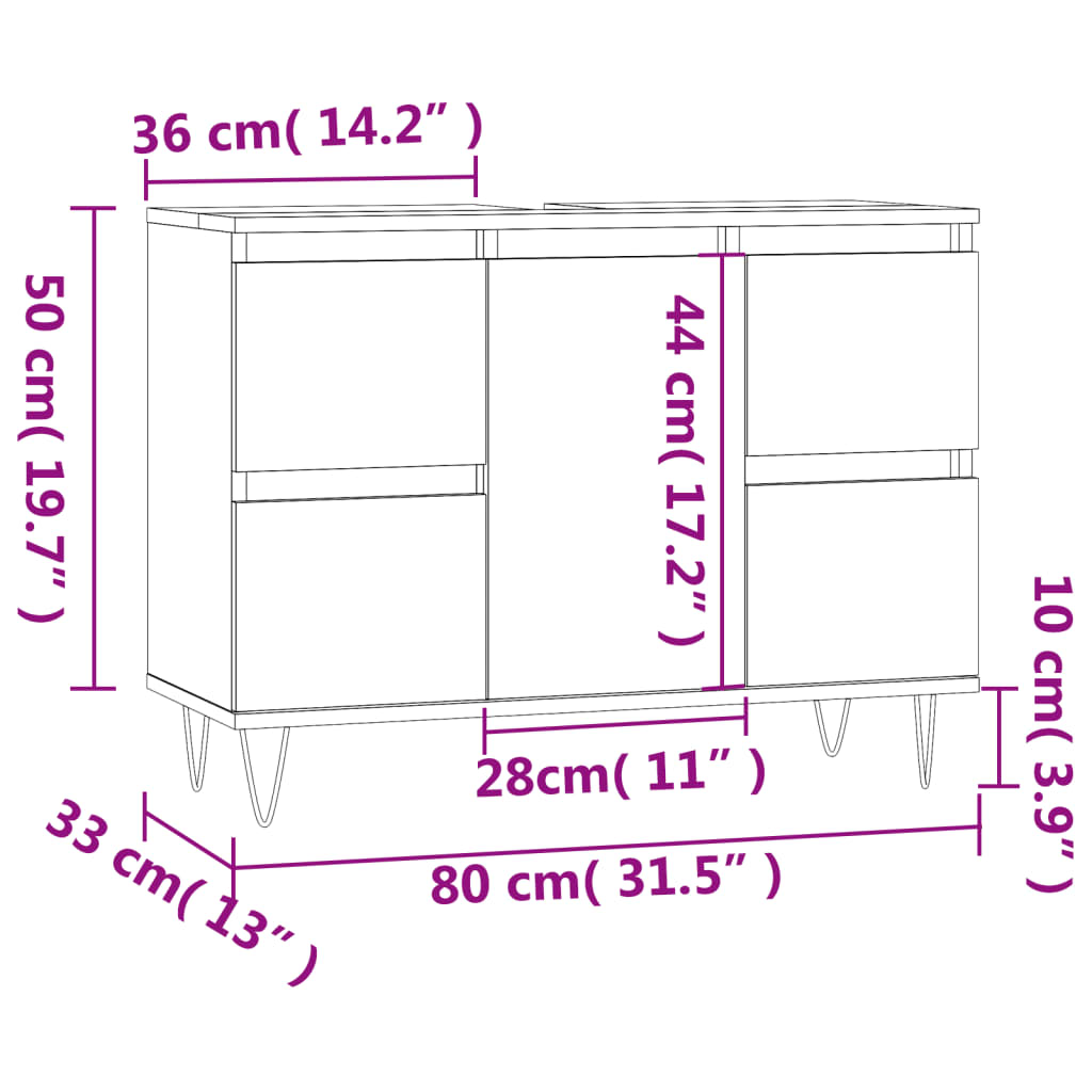 Baderomsskap grå eik 80x33x60 cm konstruert tre