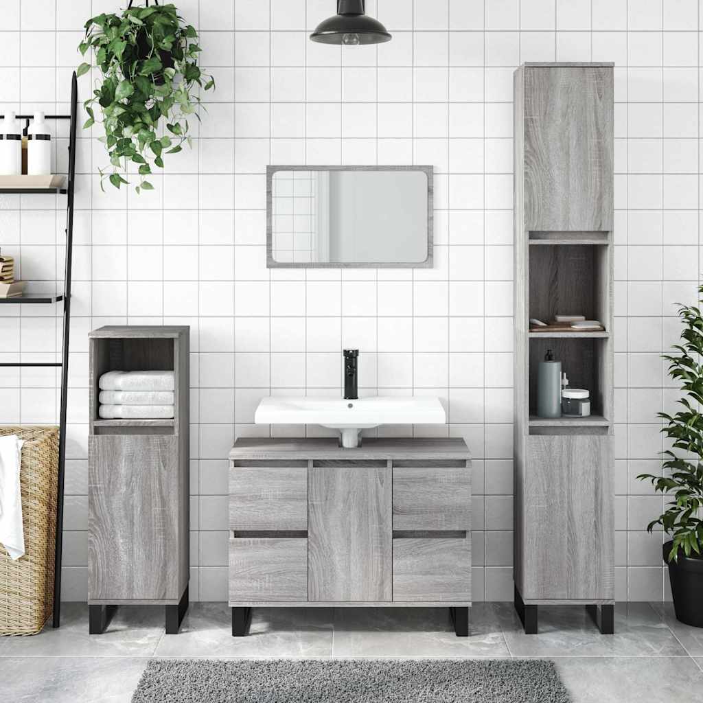 Baderomsskap grå eik 80x33x60 cm konstruert tre vidaXL