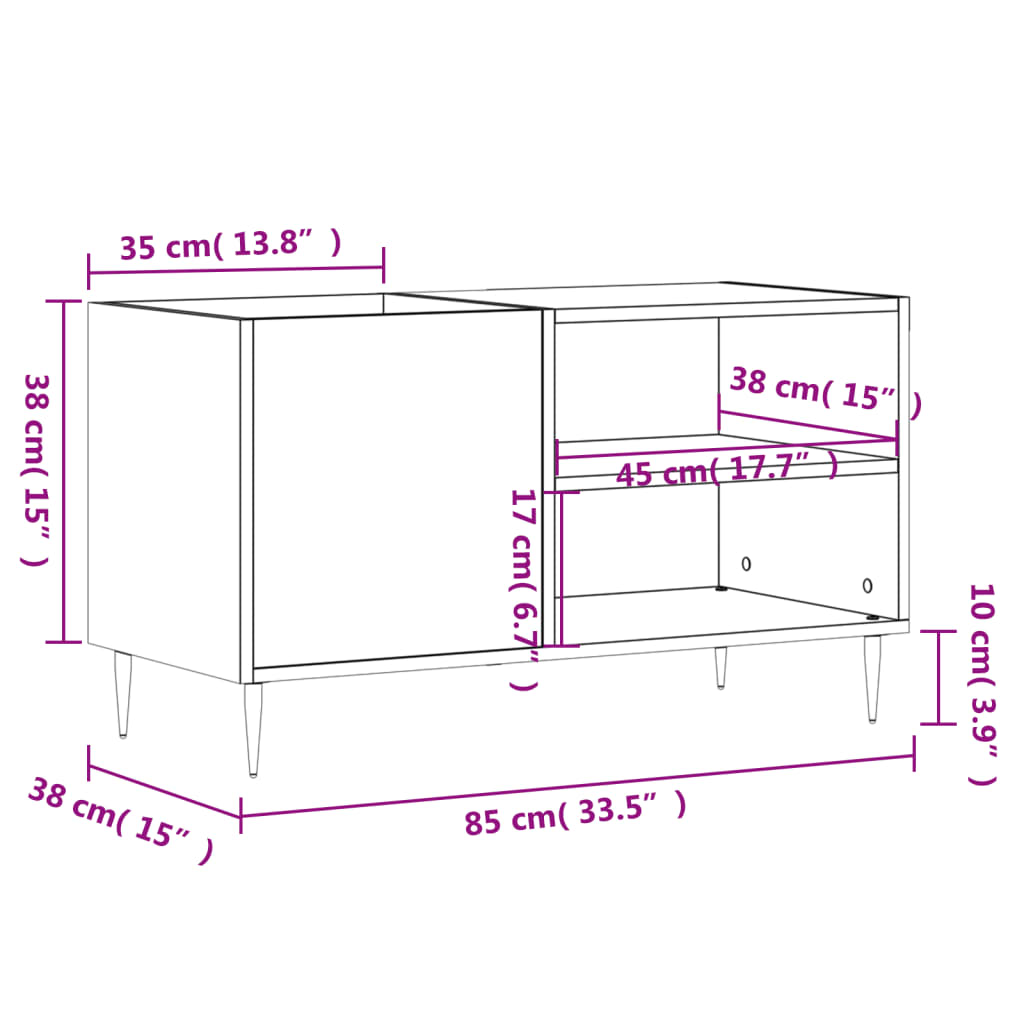 Hifi-benk sonoma eik 85x38x48 cm konstruert tre