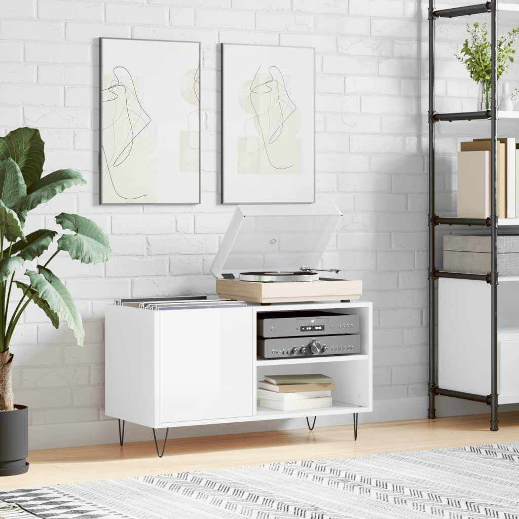 Hifi-benk høyglans hvit 85x38x48 cm konstruert tre