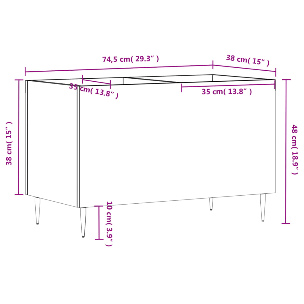 Hifi-benk høyglans hvit 74,5x38x48 cm konstruert tre