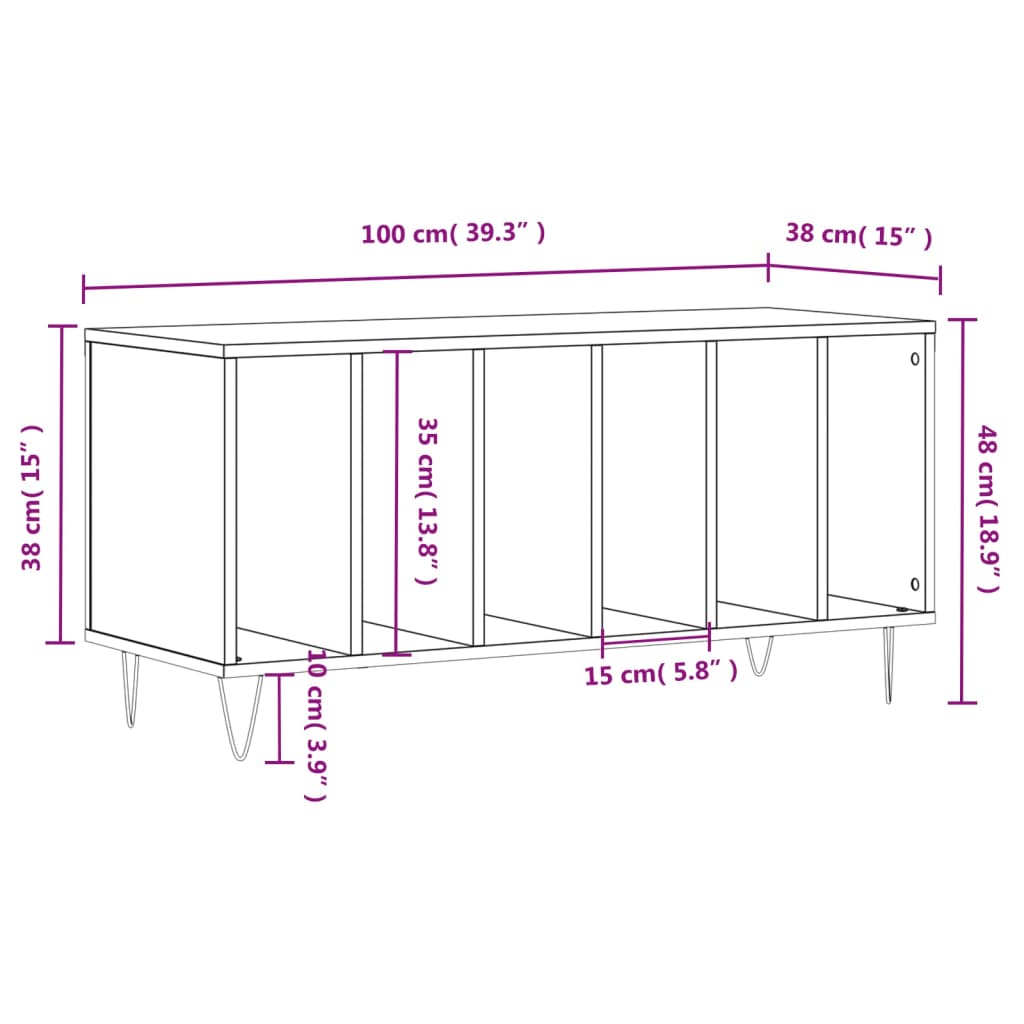 Hifi-benk hvit 100x38x48 cm konstruert tre