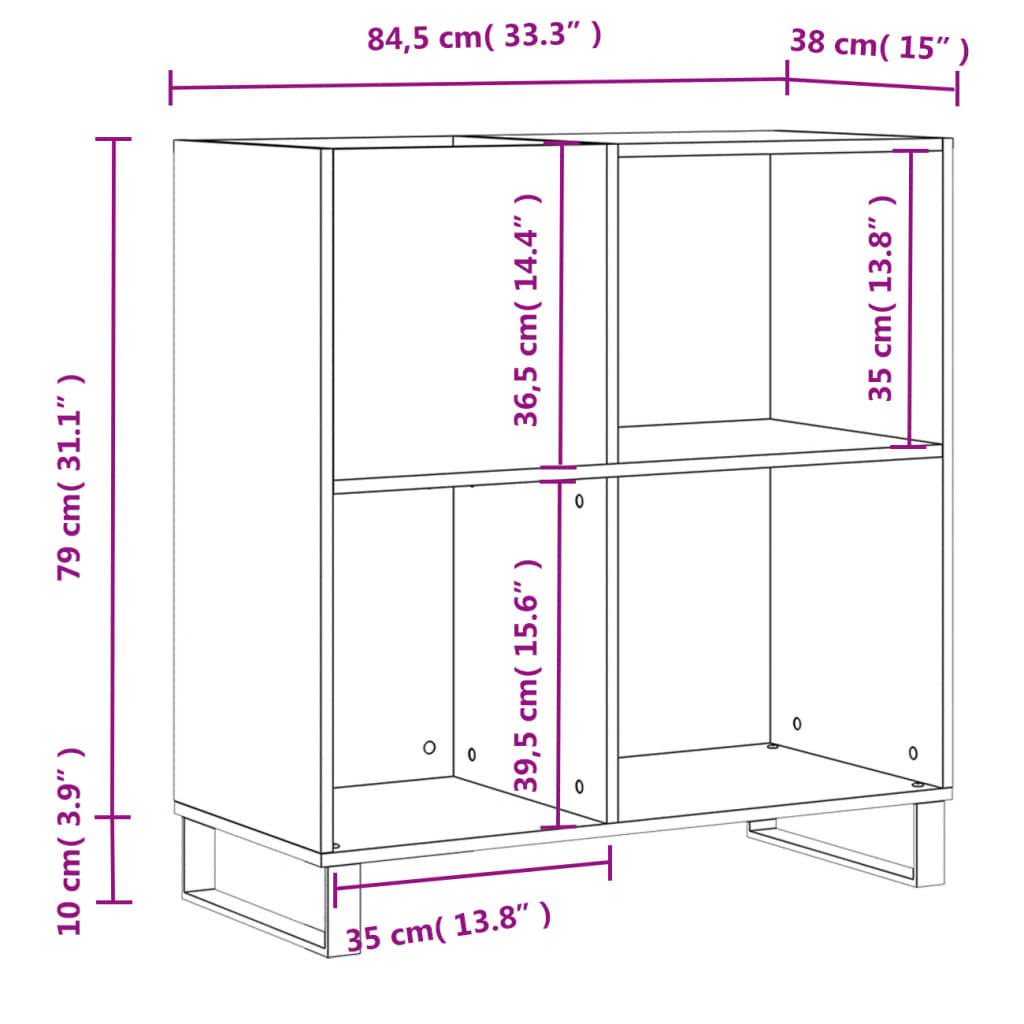 Hifi-benk røkt eik 84,5x38x89 cm konstruert tre