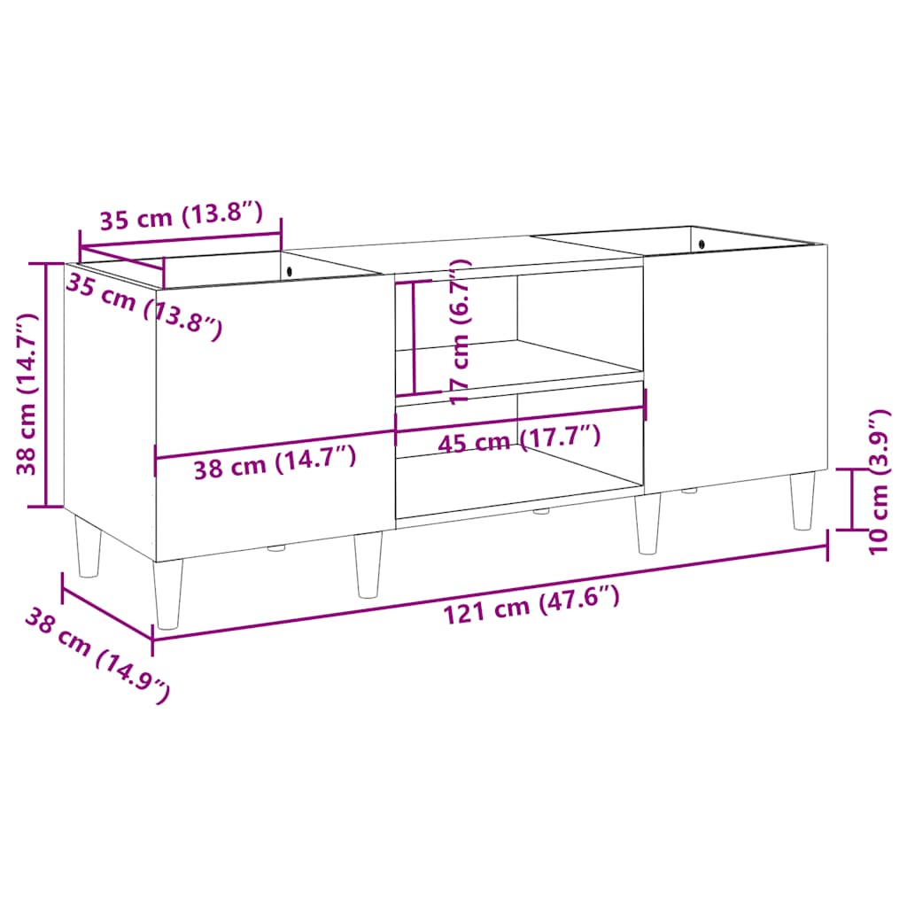 Plateskap Sonoma eik 121x38x48 cm konstruert tre