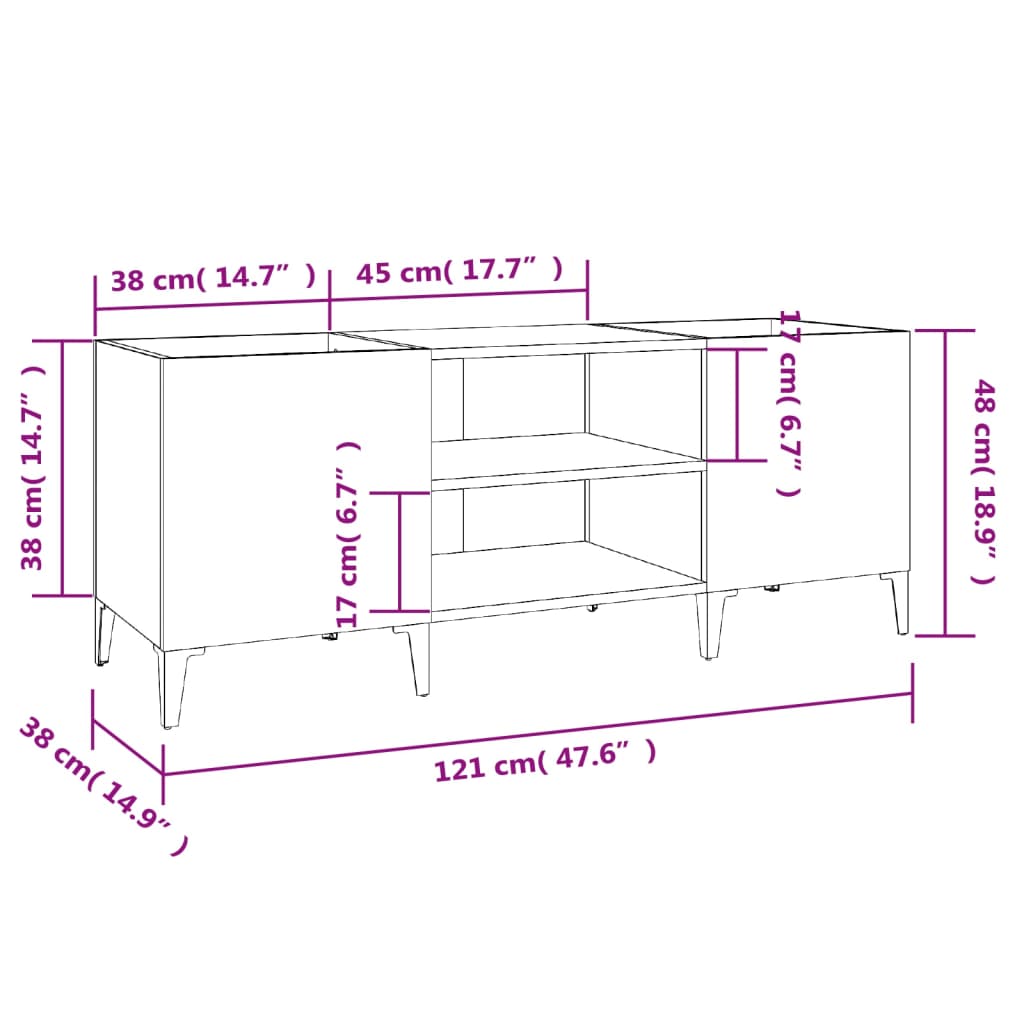 Hifi-benk høyglans hvit 121x38x48 cm konstruert tre