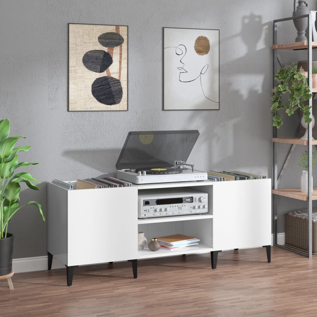 Hifi-benk høyglans hvit 121x38x48 cm konstruert tre