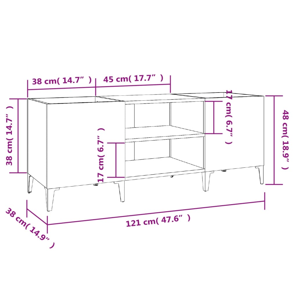 Hifi-benk betonggrå 121x38x48 cm konstruert tre