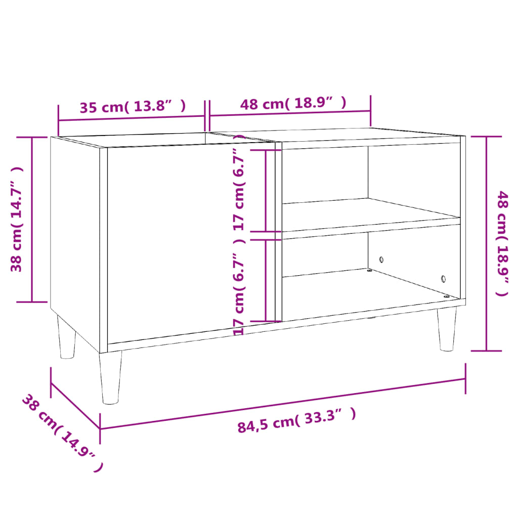 Hifi-benk betonggrå 84,5x38x48 cm konstruert tre