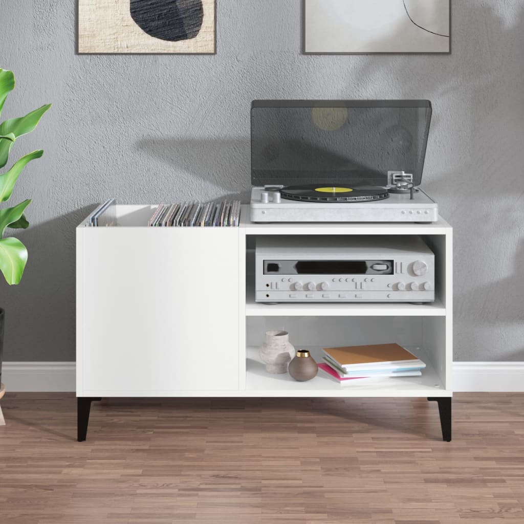 Hifi-benk høyglans hvit 84,5x38x48 cm konstruert tre