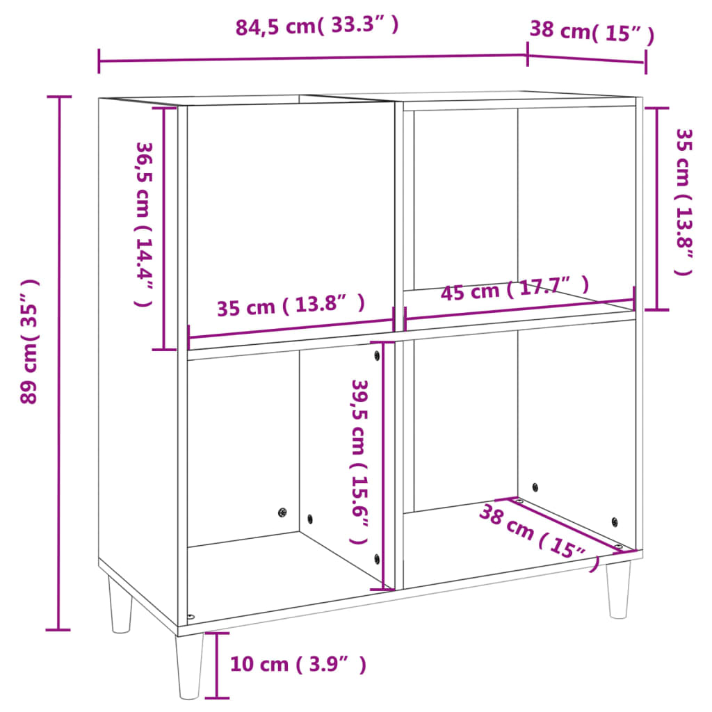 Hifi-benk svart 84,5x38x89 cm konstruert tre