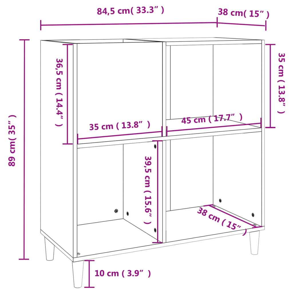 Hifi-benk grå sonoma 84,5x38x89 cm konstruert tre
