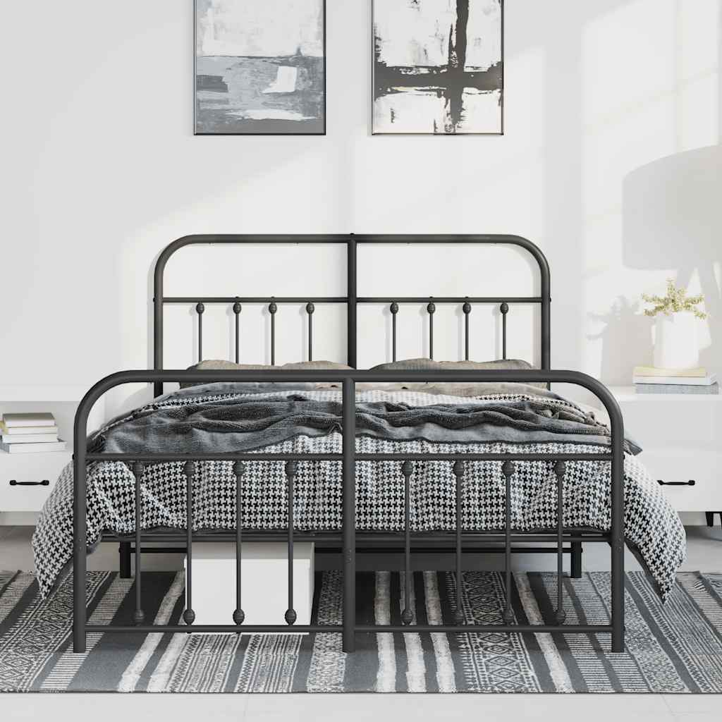 Sengeramme i metall med hode- og fotgavl svart 135x190 cm