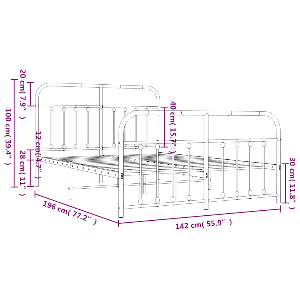 Sengeramme i metall med hode- og fotgavl svart 135x190 cm