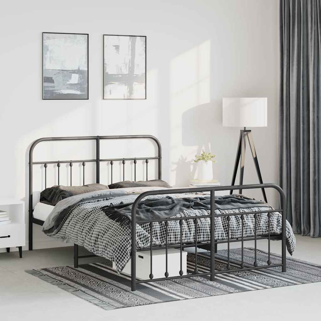Sengeramme i metall med hode- og fotgavl svart 135x190 cm