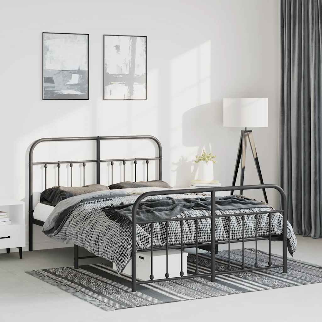 Sengeramme i metall med hode- og fotgavl svart 150x200 cm