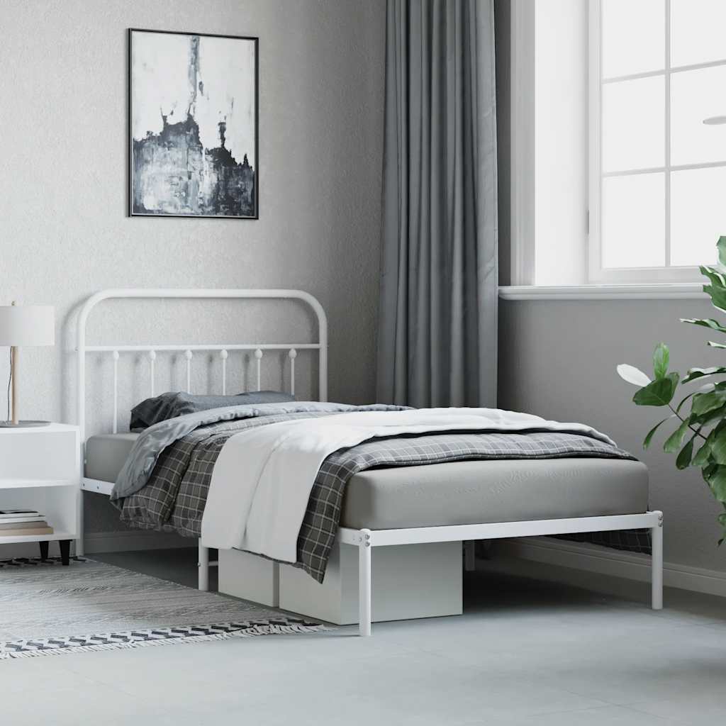 Sengeramme i metall med hodegavl hvit 100x200 cm vidaXL