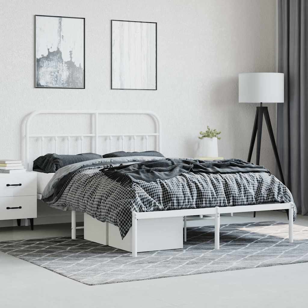 Sengeramme i metall med sengegavl hvit 150x200 cm