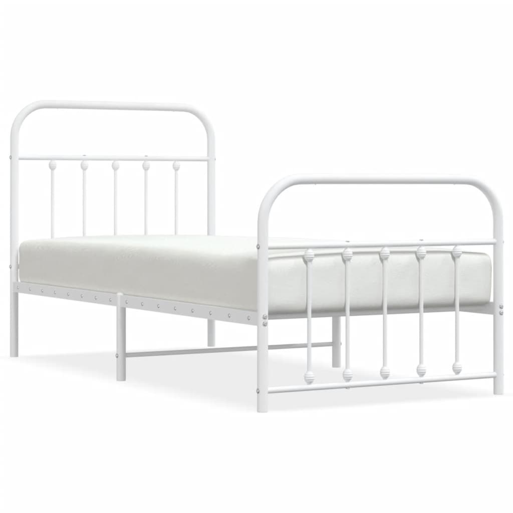 Sengeramme i metall med hode- og fotgavl hvit 90x190 cm